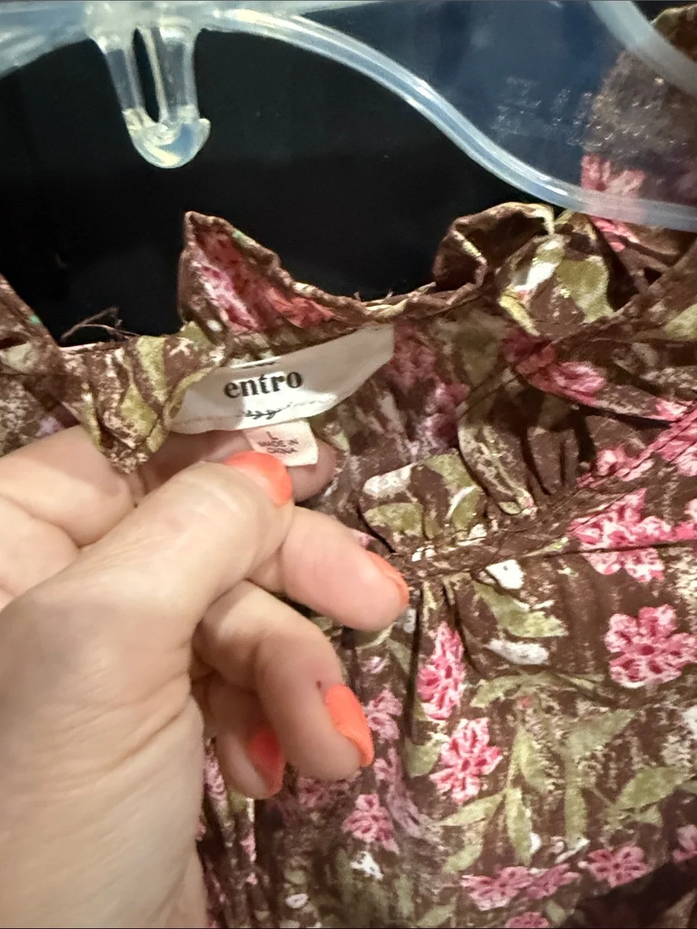 entro Floral Ruffle Tie-Neck Blouse in Brown & Pink - Picture 2 of 6
